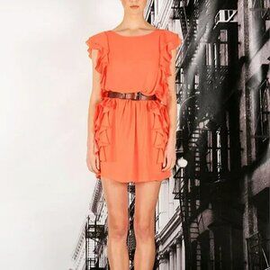 Tibi Silk Ruffle Dress Size 8 Orange Coral Sleeveless Lined Feminine Flowy